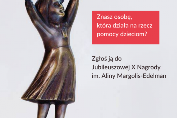 Grafika statuetki nagrody im. Alicji Margolis-Edelman z tekstem, zachęcającym do zgłaszania kandydatór.