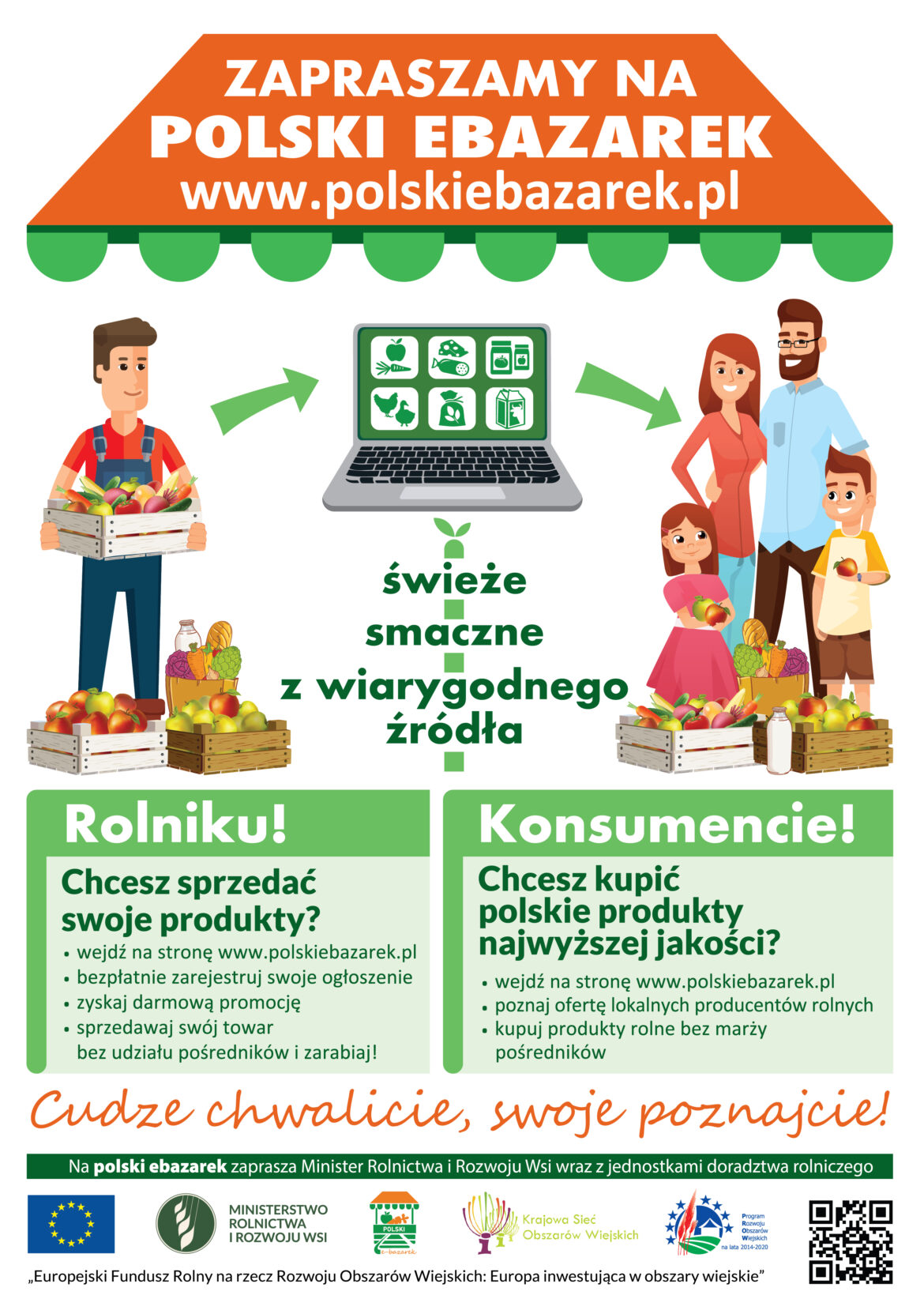 Plakat prezentujący pozytywne elementy strony polskibazarek.pl