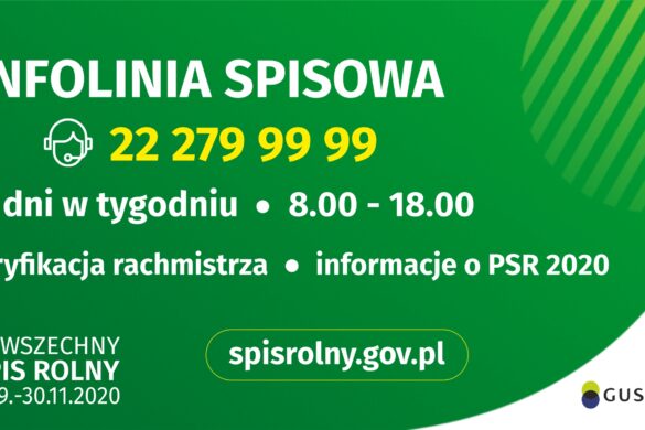 Grafika informująca o uruchomieniu infolinii Powszechnego Spisu Rolnego pod numerem 22 279 99 99