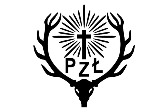 Jeleń z krzyżem pomiędzy rogami - logo PZŁ