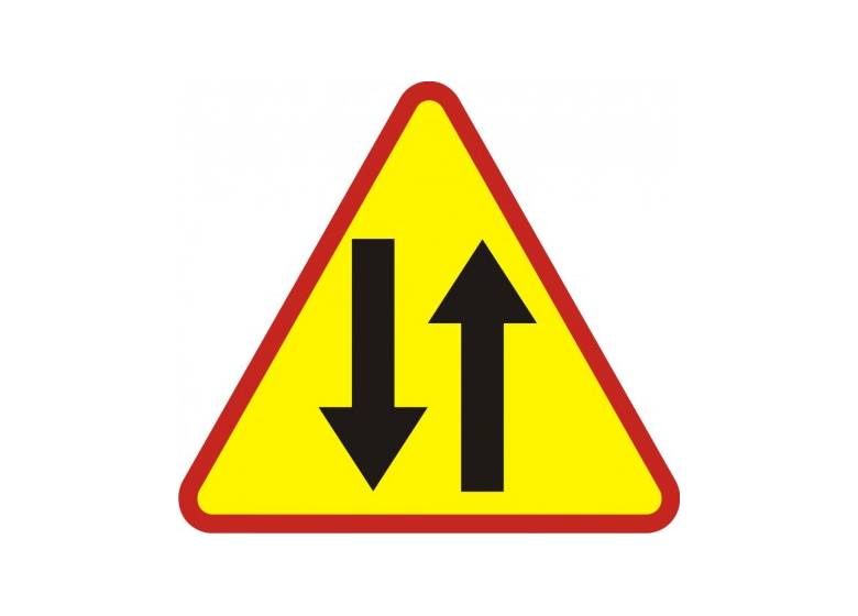 Trójkątny znak drogowy - dwie strzałki o różnych wektorach